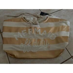 Spartina 449 SHOULDR Purse X-LARGE BEACH Tote Handbag WHITE Linen, METALLIC GOLD